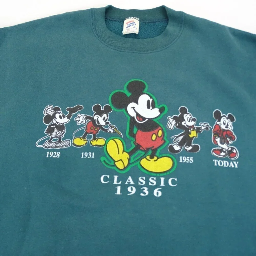 VTG 90s Mickey Mouse Classic Graphic Crewneck Sweatshirt Green Size‎ XL Timeline